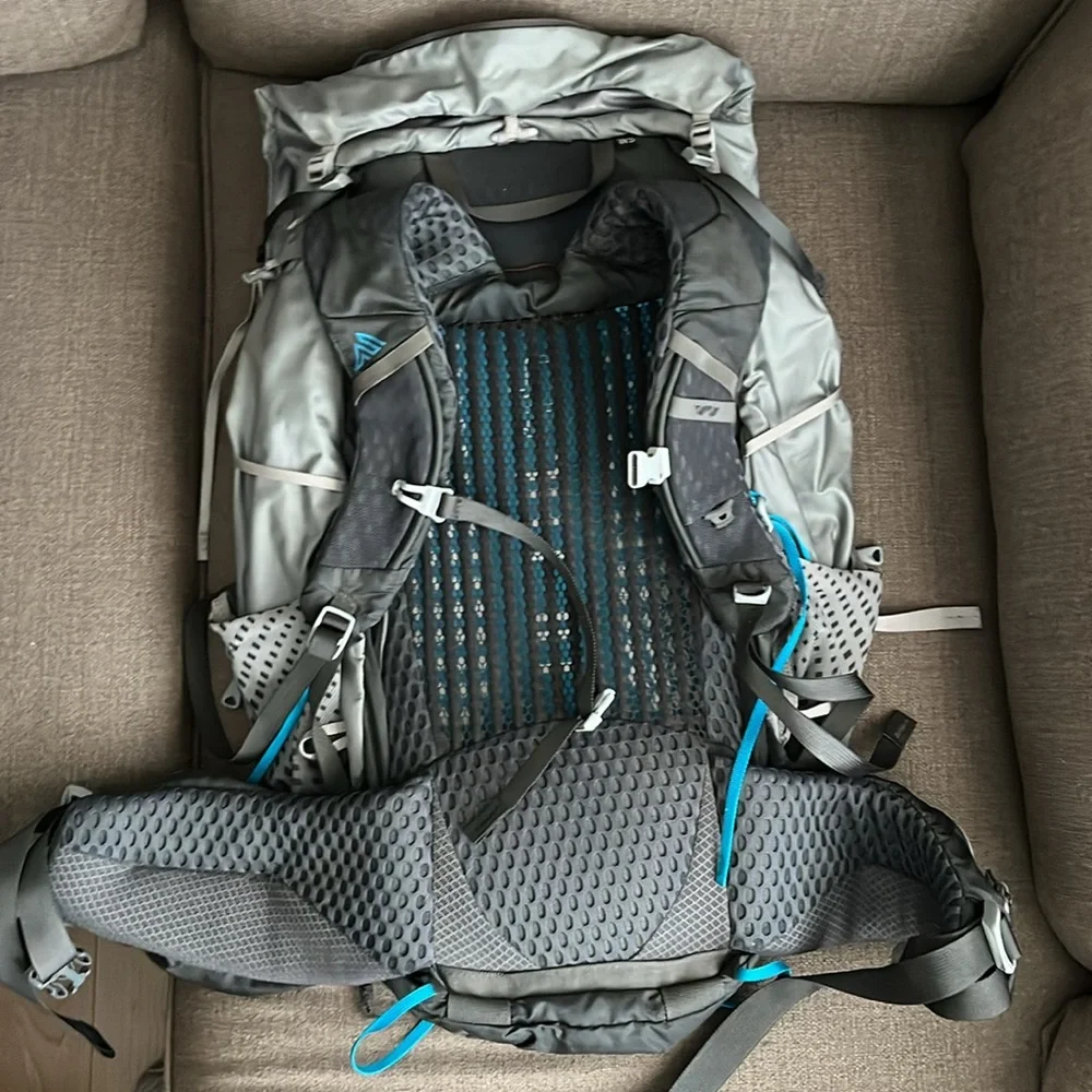 Gregory Light Gray Hiking Backpack with Blue Accents